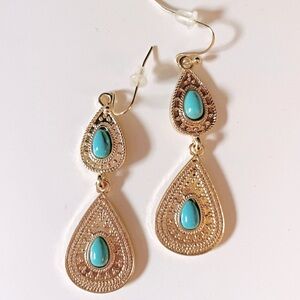 Elegant Gold and Turquoise Drop Earrings